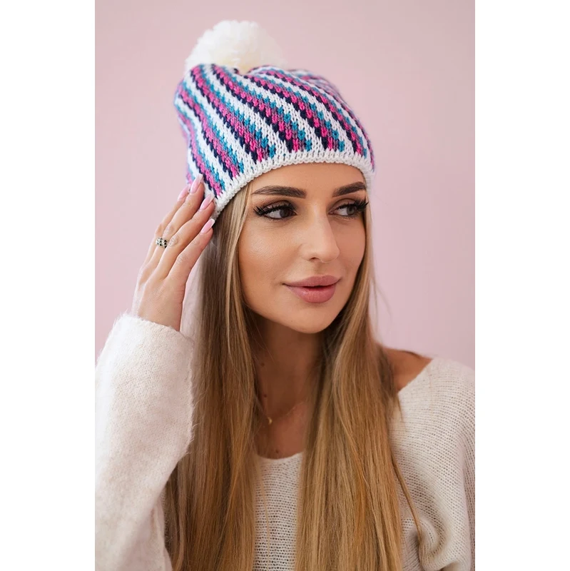 Kesi Dámska čiapka s pomponom Hanna K328 biela+riflovina 64660688