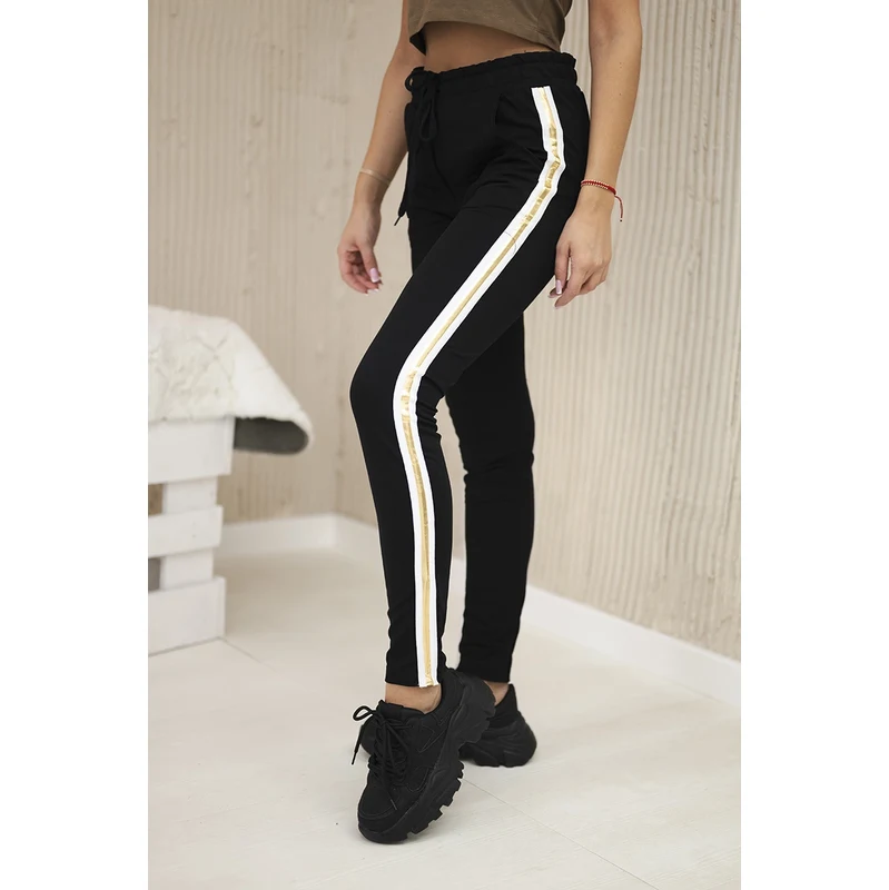 Happy Socks Bavlnené nohavice so zlatým prúžkom čierny 64661463