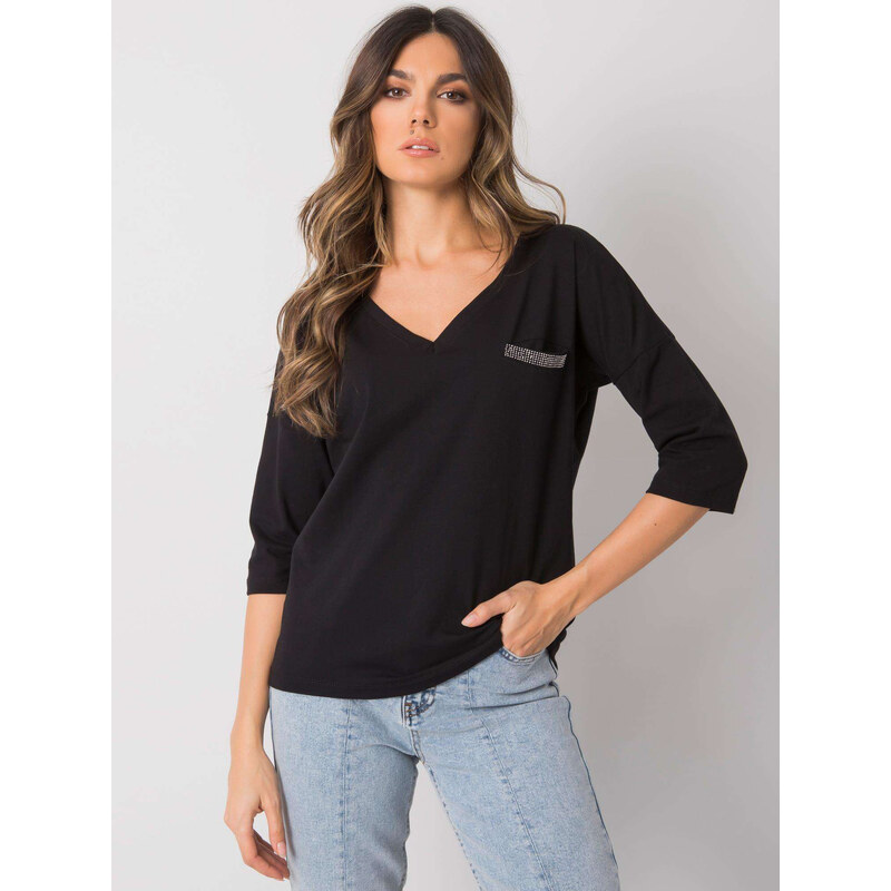 RUE PARIS Čierne dámske tričko s výstrihom RV-BZ-7310.58-black 57948857