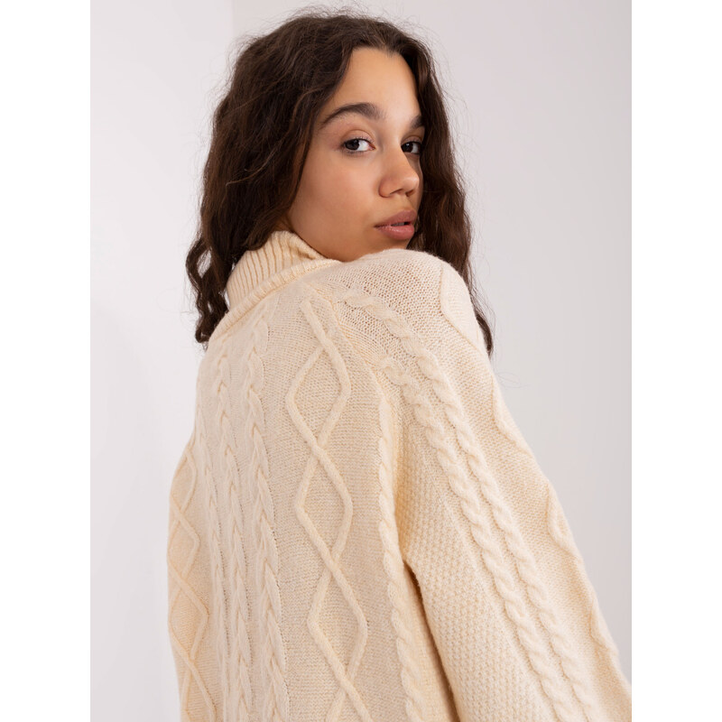 ITALY MODA Svetlobéžový rolák s vrkočovým vzorom AT-SW-2355-2.12P 57953750