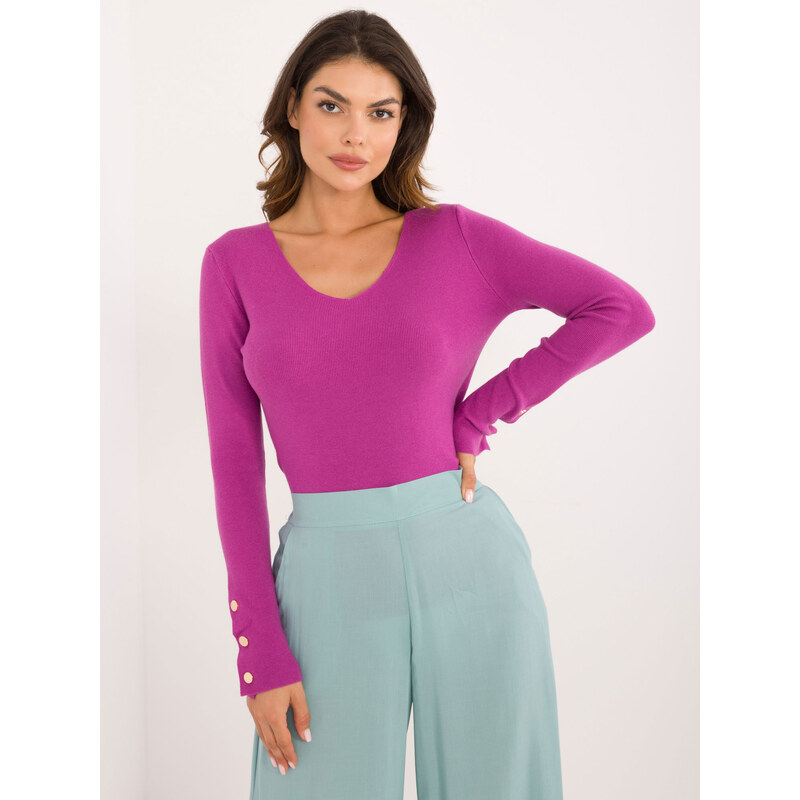 ITALY MODA Fuchsiový dámsky klasický sveter AT-SW-2334.49-fuchsia 57956250