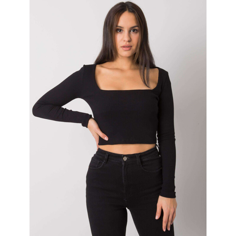 RUE PARIS Čierny dámsky crop top s dlhými rukávmi RV-BZ-7314.97-black 57948866