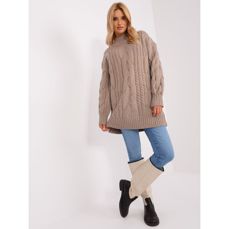 ITALY MODA Tmavobéžové svetrové šaty -AT-SW-2367-1,35P-tmavo béžový 57953141