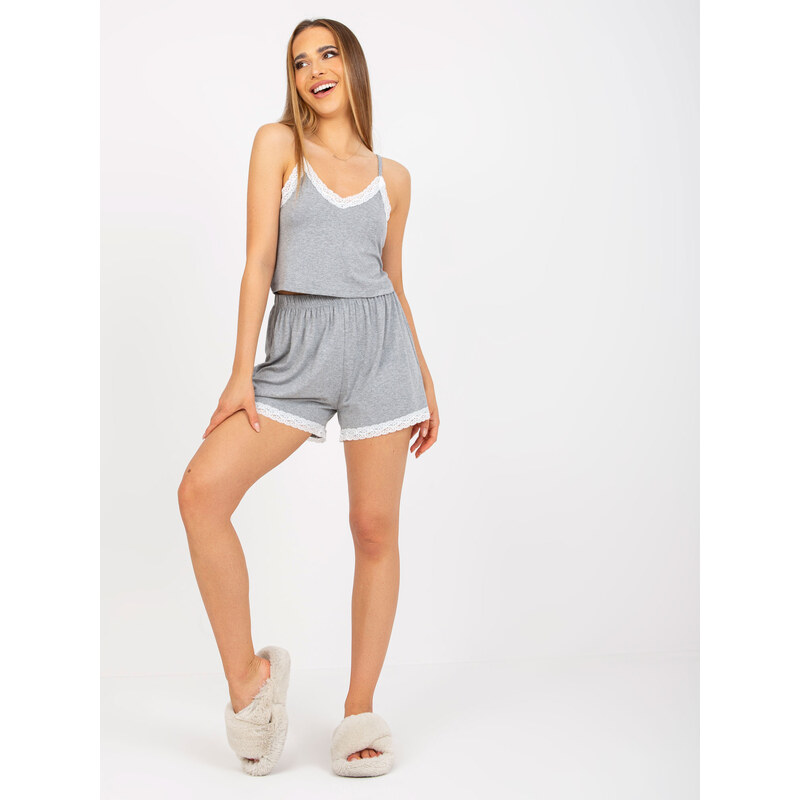 RUE PARIS Sivé krátke pyžamo -RV-KMPL-7993.11-grey 57950520
