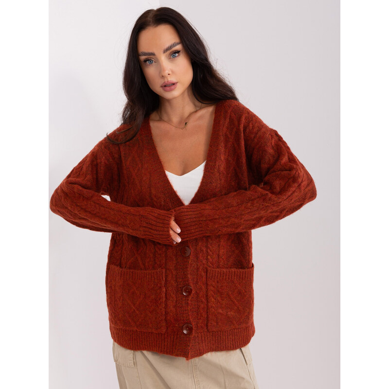 ITALY MODA Tmavo oranžovo-hnedý sveter na rozopínanie AT-SW-2358.31 57953337