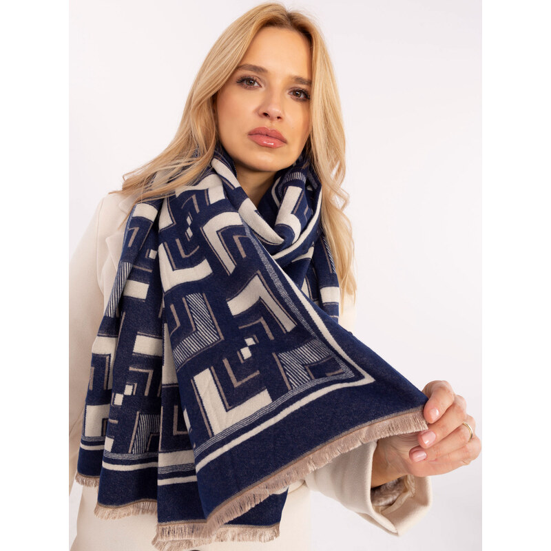 Wool Fashion Italia Scarf-AT-SZ-23158.32-white-navy blue 64665443