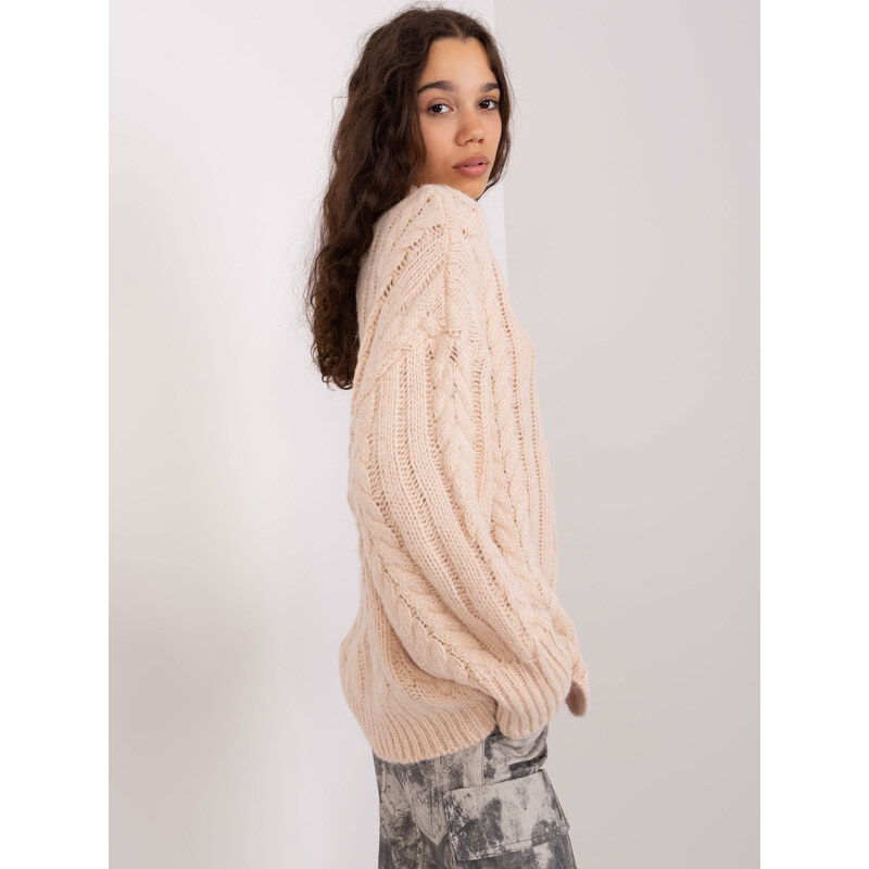 ITALY MODA Svetlobéžový pletený sveter AT-SW-2363-2.30-light beige 57953732