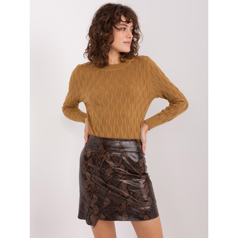 ITALY MODA Hnedý sveter so vzorom AT-SW-2324-2.68-camel 57953702