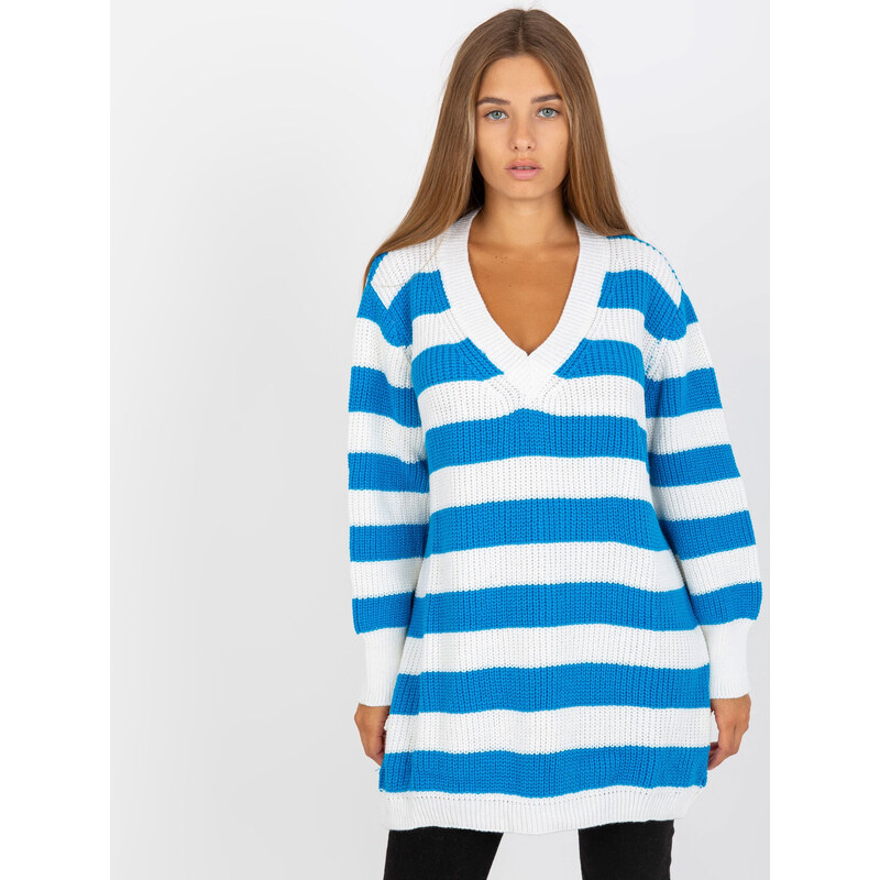RUE PARIS Bielo-modrý pruhovaný sveter -LC-SW-8030.29P-white-blue 57950862