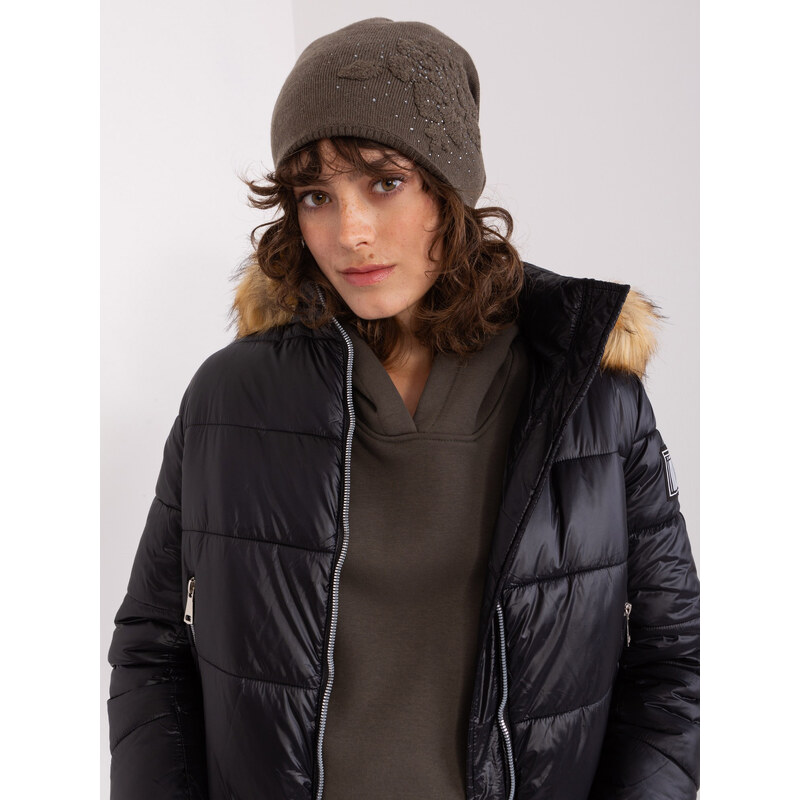 ITALY MODA Tmavákhaki čiapka s kvetinovou aplikáciou a kamienkami -AT 57953720