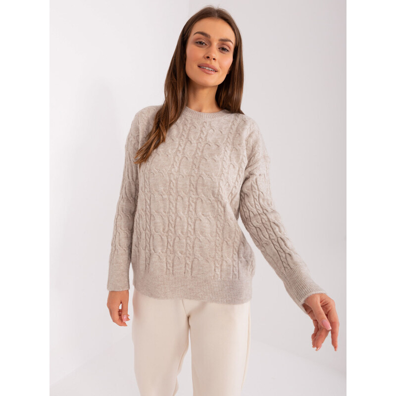 ITALY MODA Svetlobéžový vrkôčikový sveter -AT-SW-2335.27-light beige 57952924