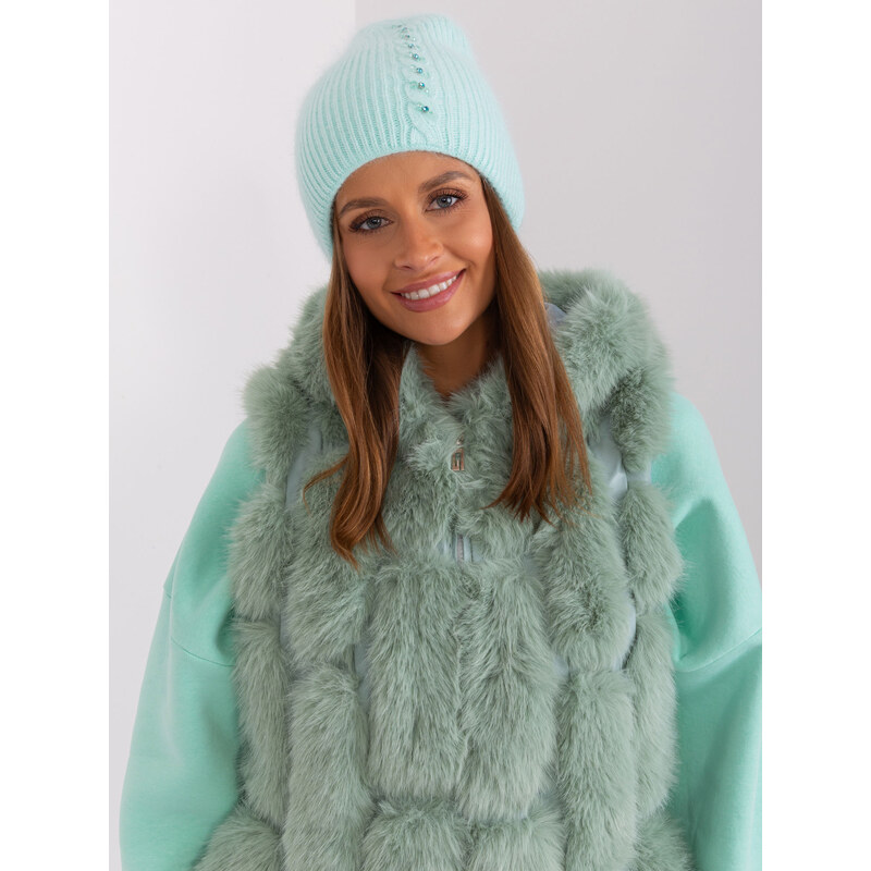 ITALY MODA Mintová zimná čiapka s aplikáciou kamienkov AT-CZ-2328.41X 57953557