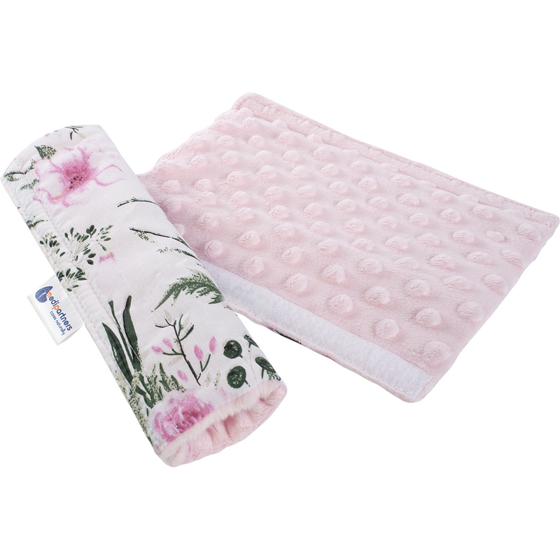 Medi Partners Cotton + minky car seat belt protector – Flowers + pink 64668894