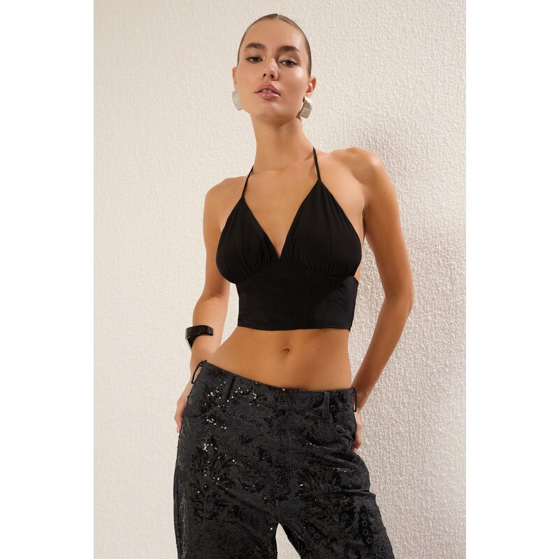 Trendyol Black V Neck Woven Bustier 64669093