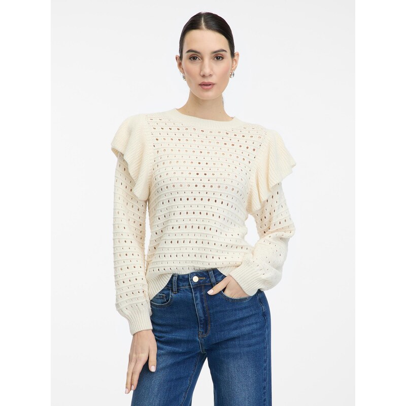 Cream womens sweater with frills ORSAY - Womens 64788606