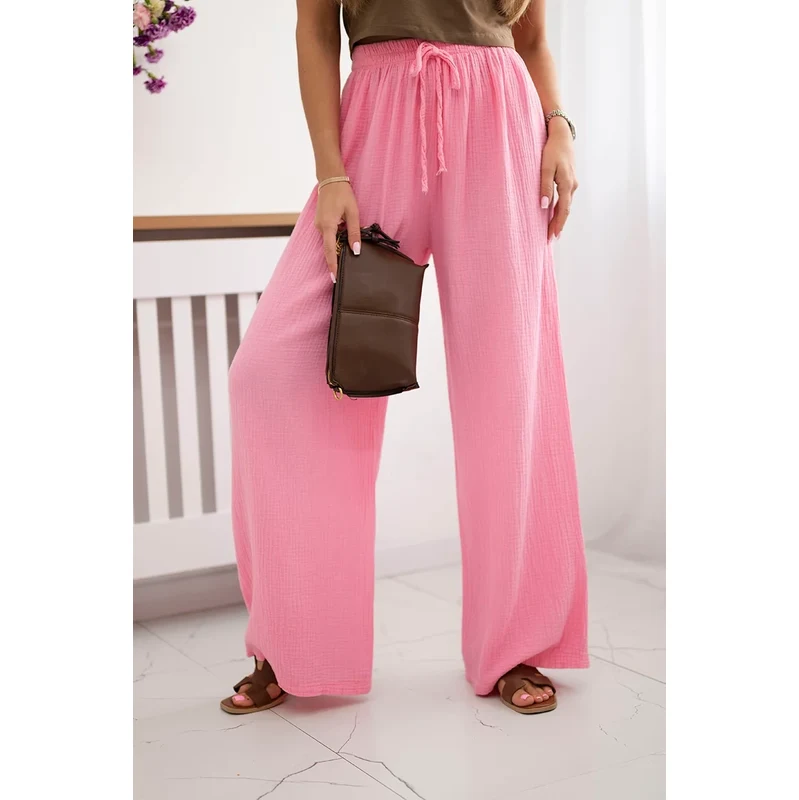 Kesi Włoski Mušelínové nohavice so širokou nohavicou svetloružová 64672212