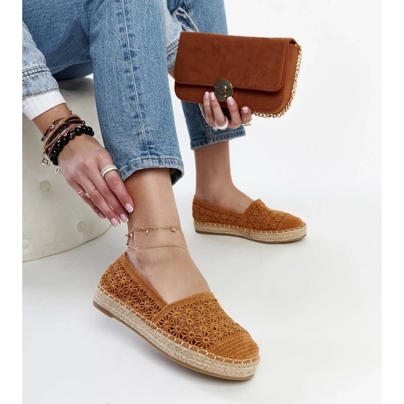 Gemre Hnedé čipkované espadrile na platforme Samra 64673240