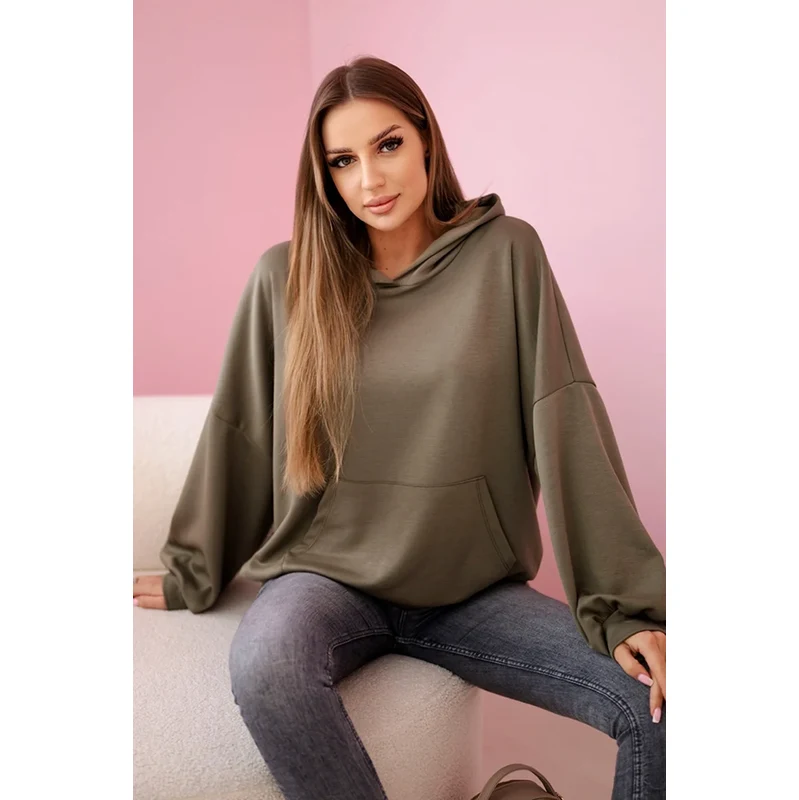 Kesi Włoski Mikina s kapucňou z materiálu masielko khaki 64677343