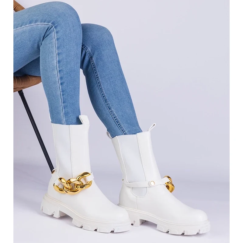 Gemre Biele členkové topánky zdobené masívnym reťazom Florisenda 64679039