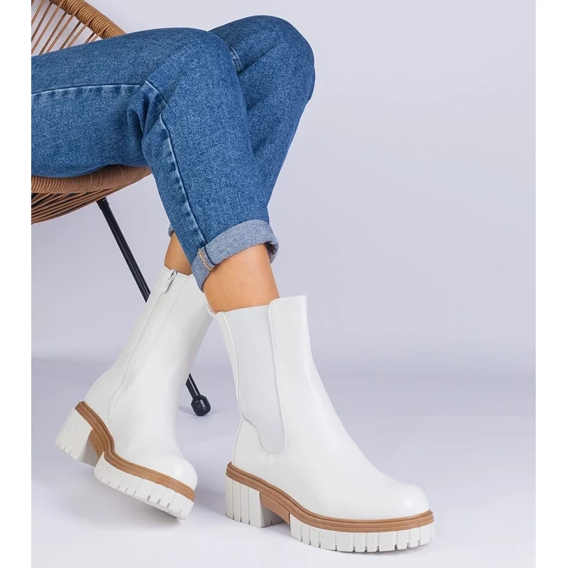 Gemre Biele členkové čižmy z ekokože Tantala 64679042