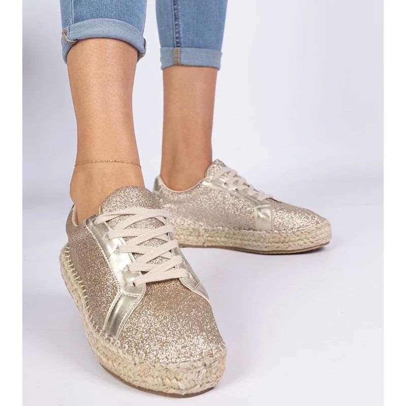 Gemre Zlaté dámske espadrilky zdobené brokátom Taredo 64679377