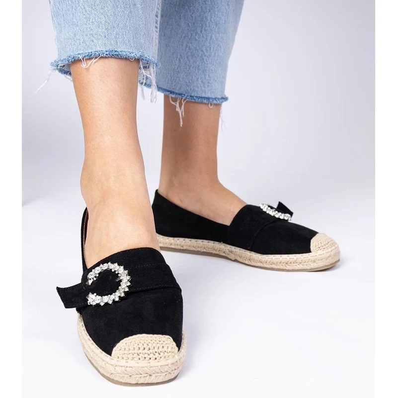 Gemre Čierne espadrilky zdobené kryštálmi Maruta 64679476
