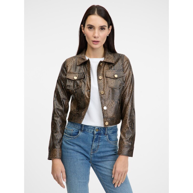 Brown womens patterned faux leather jacket ORSAY - Womens 64791153