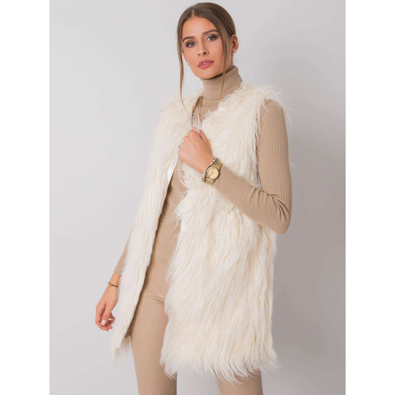 BASIC Dámska smotanovo biela chlpatá vesta AT-KZ-3501-1.13P-ecru 19927821