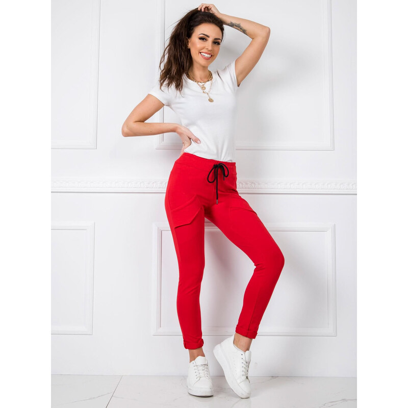 BASIC Dámske červené tepláky -RV-DR-5424.08X-red 19307238