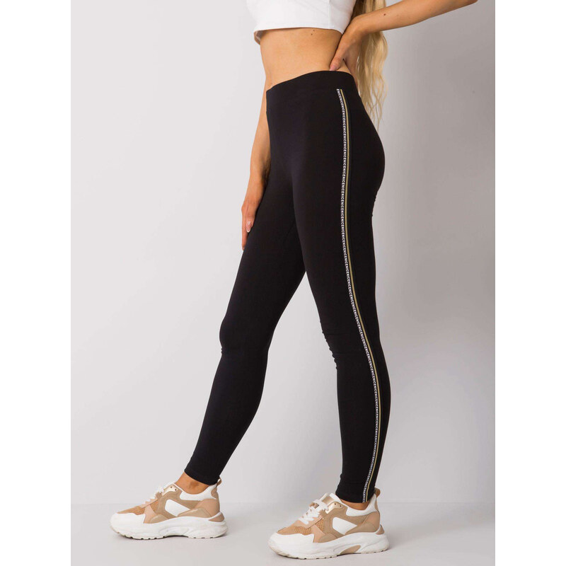 RUE PARIS Čierne legíny so zlatým pruhom a nápismi LA-LG-T-10.21-black 57948119