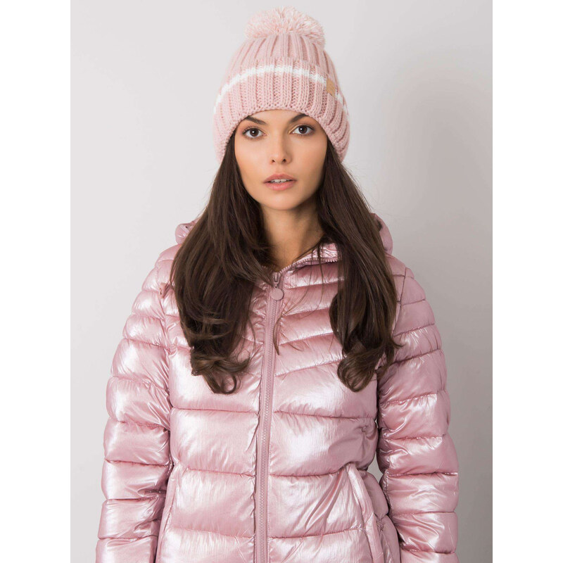 RUE PARIS Púdrová zimná čiapka s brmbolcom JK-SK-35.92-powder pink 57948365