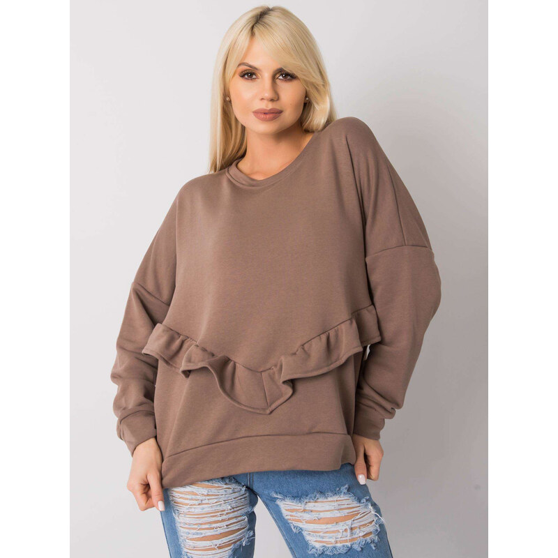 RUE PARIS Hnedá dámska mikina s volánom RV-BL-7007.24X-brown 57948160