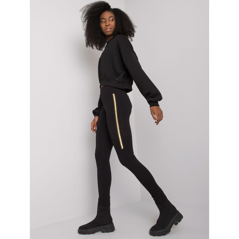 RUE PARIS Čierne legíny Bruna so zlatým pruhom na stehne RV-LG-7368 57949073