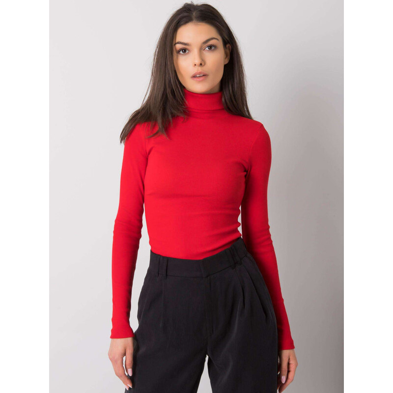 RUE PARIS Červený dámsky rebrovaný rolák RV-BZ-7182.01P-red 57952355