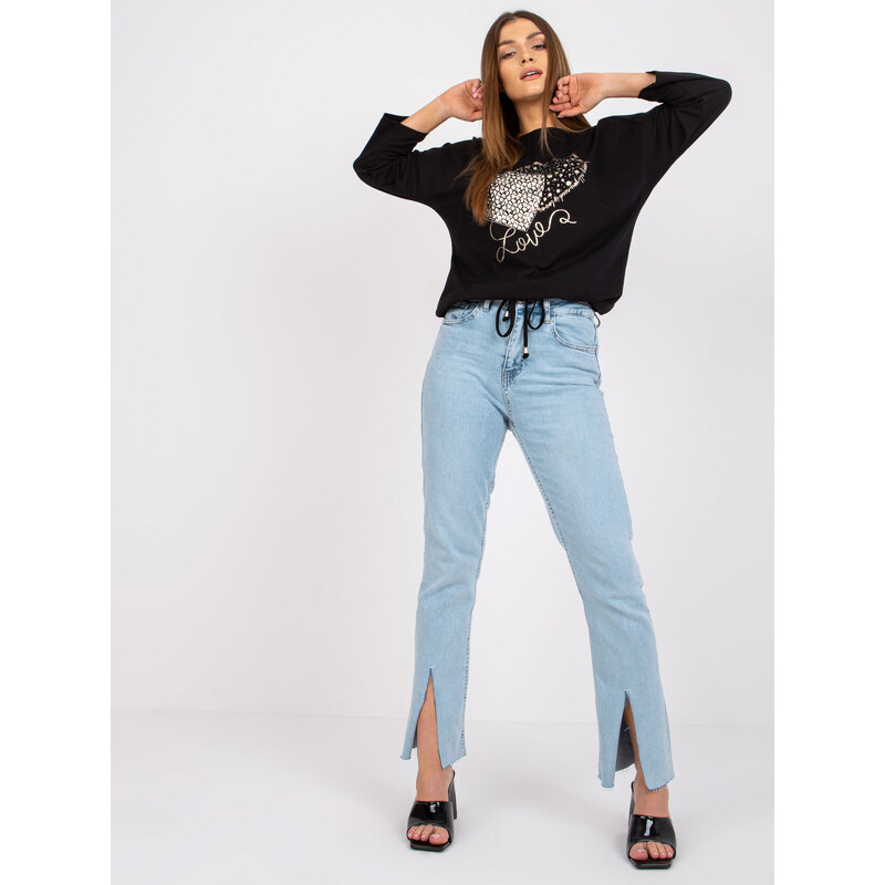 RUE PARIS Čierne dámske tričko s potlačou srdca RV-BZ-7545.42P-black 57949516