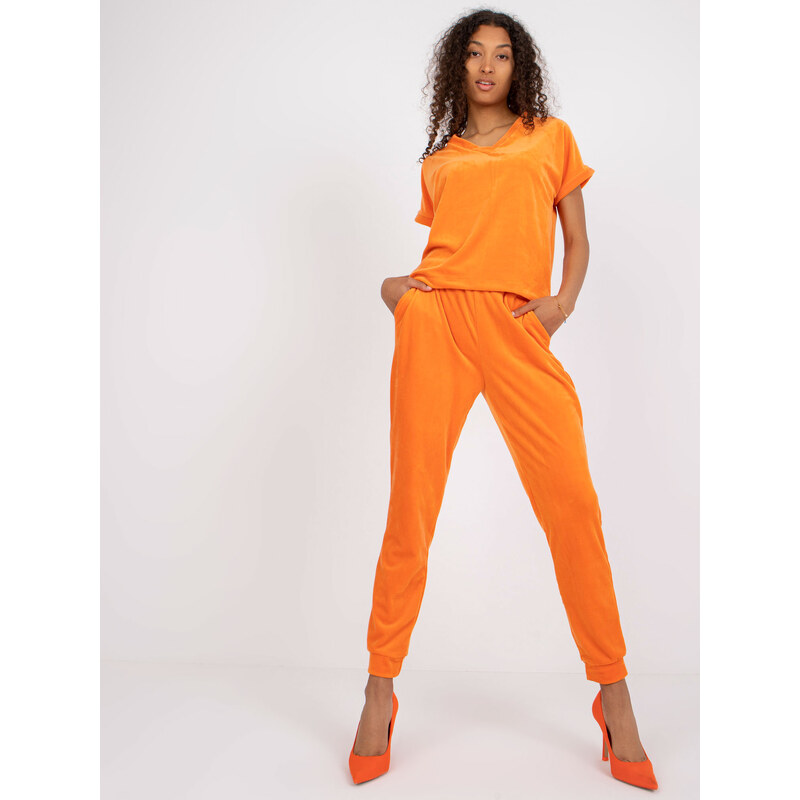 RUE PARIS Oranžová velúrová tepláková súprava WN-KMPL-2906.44P-orange 57949957