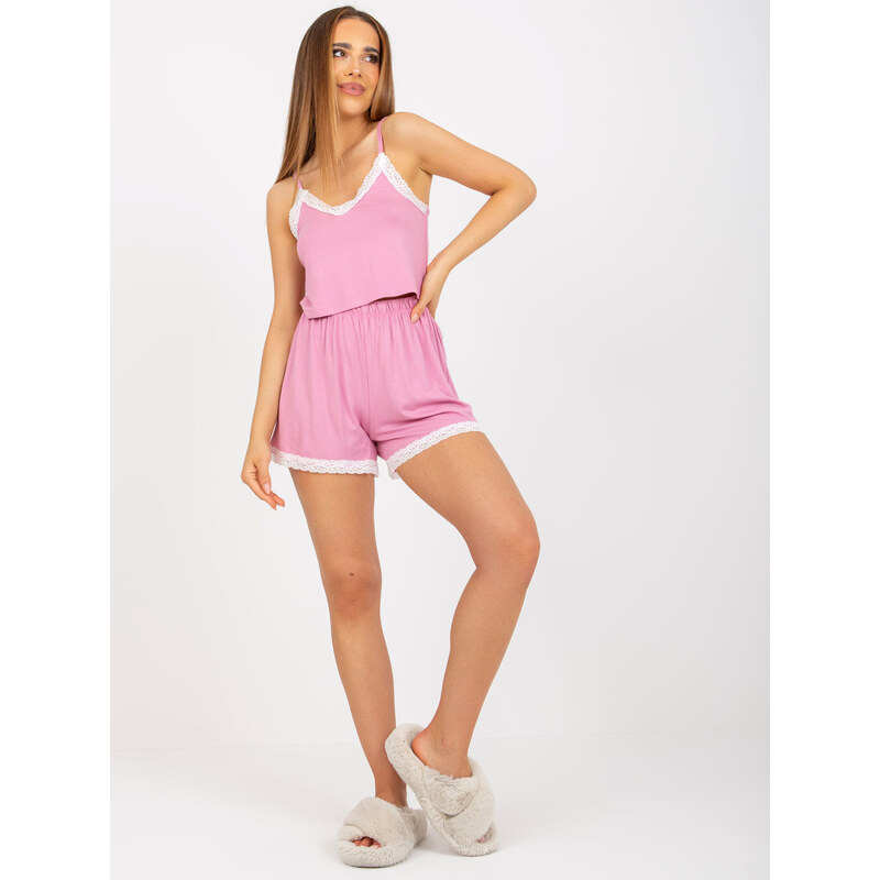 RUE PARIS Ružové krátke pyžamo RV-KMPL-7993.11-pink 57950519