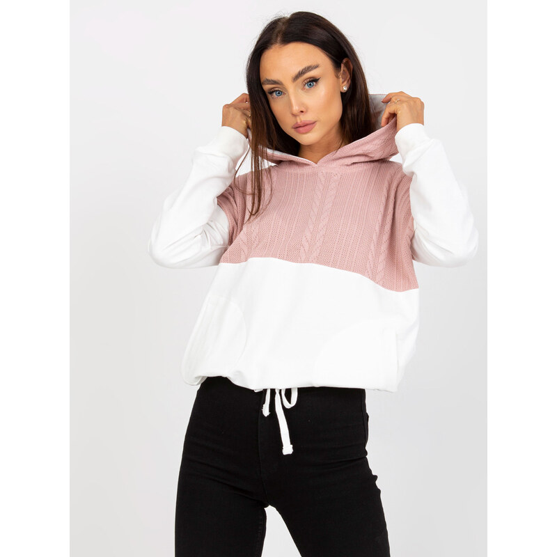 RUE PARIS Ružovo-biela dámska mikina s kapucňou RV-BL-8171.30-white 57955419