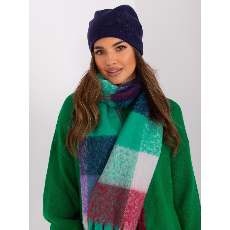 ITALY MODA Tmavomodrá čiapka s kvetinovou aplikáciou a kamienkami AT 57953663