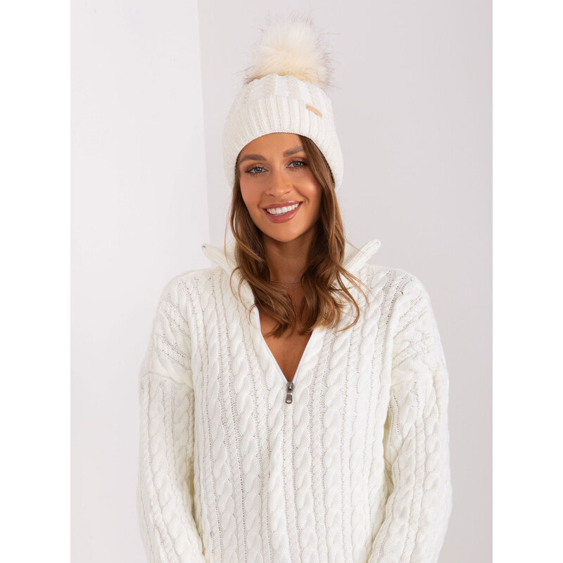 RUE PARIS Smotanová dámska čiapka s brmbolcom JK-CZ-10.51-ecru 57956322