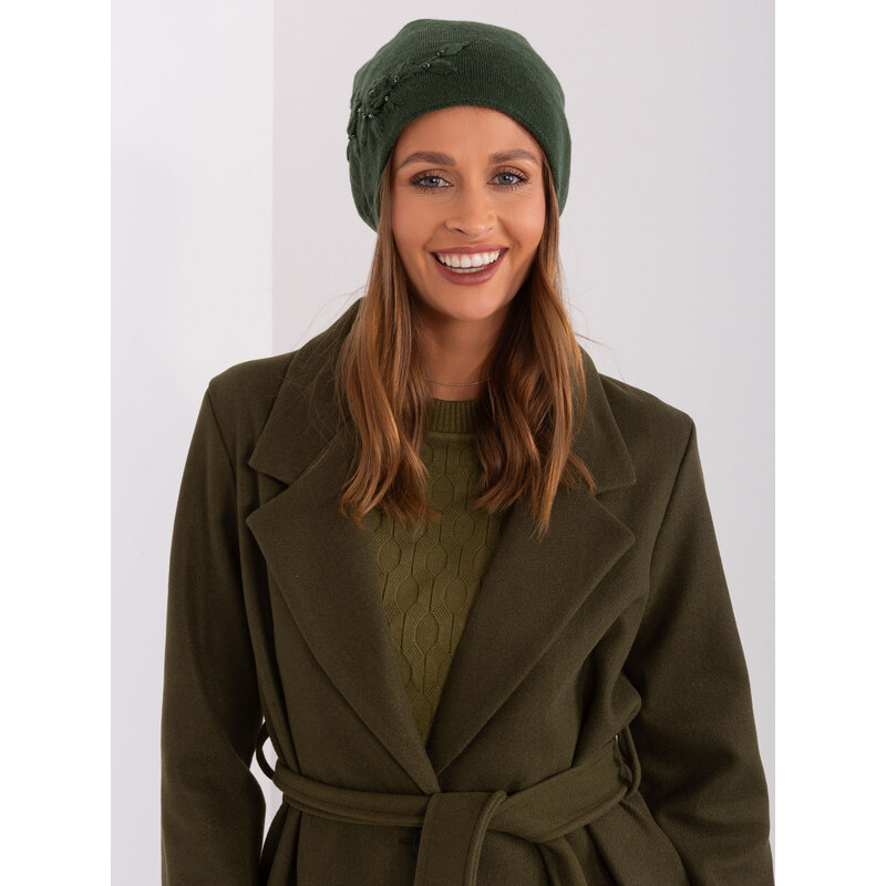ITALY MODA Tmavozelená čiapka s aplikáciou AT-CZ-2329.76-dark green 57953531