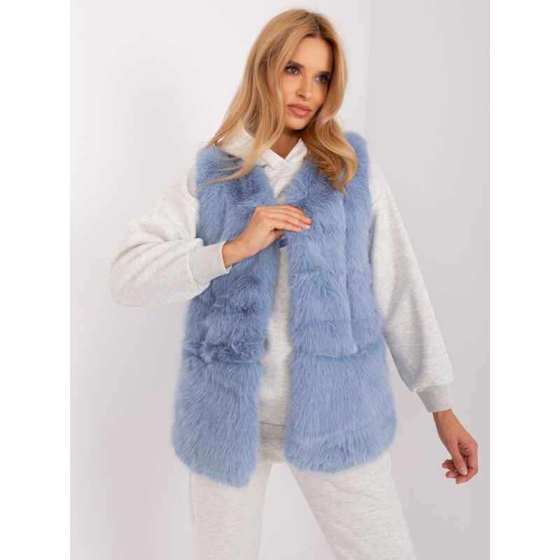 ITALY MODA Svetlomodrá chlpatá kožušinová vesta AT-KZ-2368.00P-blue 57953249