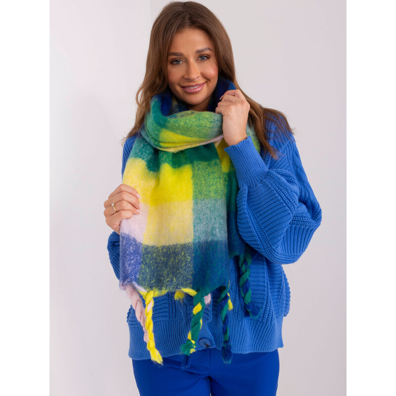 ITALY MODA Tmavomodro-žltý károvaný šál so strapcami AT-SZ-2313501.97 57954564