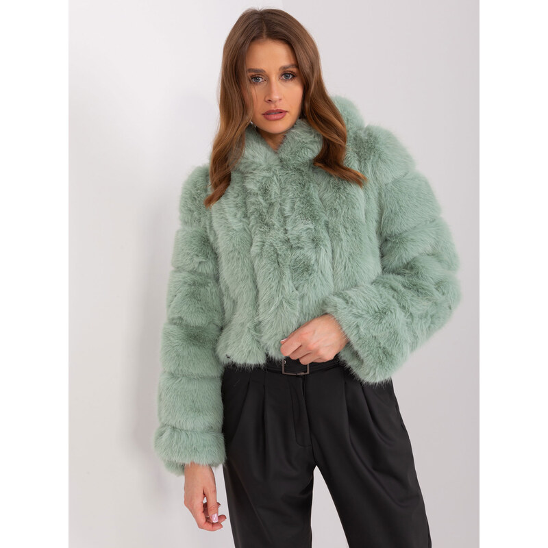 ITALY MODA Pistáciový krátky kožúšok s kapucňou AT-KR-2378.96P 57954101