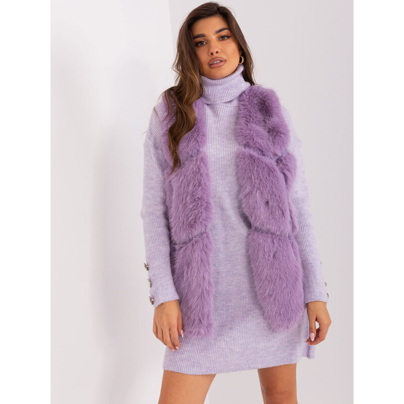 ITALY MODA Svetlofialová kožušinová vesta s vreckami AT-KZ-2375.00P 57953609