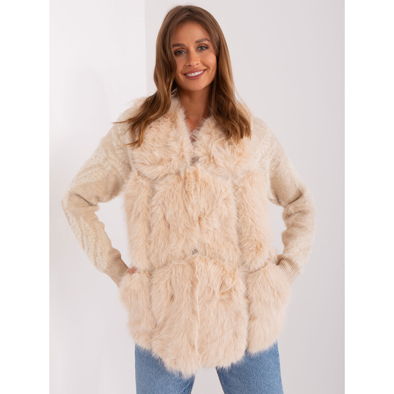 ITALY MODA Béžová kožušinová vesta s vreckami -AT-KZ-2375.00P-beige 57953563