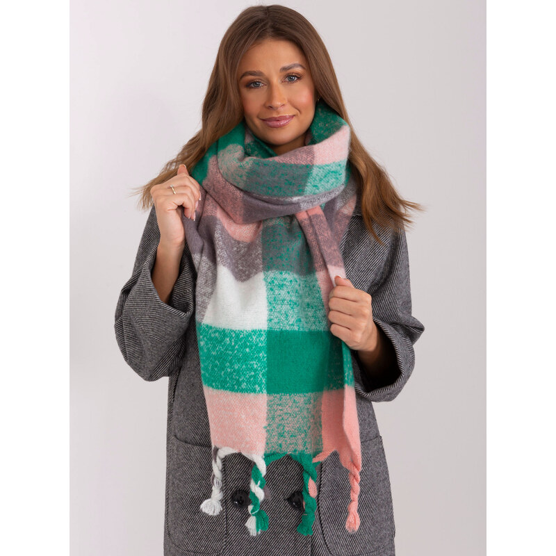 ITALY MODA Zeleno-ružový károvaný šál so strapcami AT-SZ-2313501.97 57954560