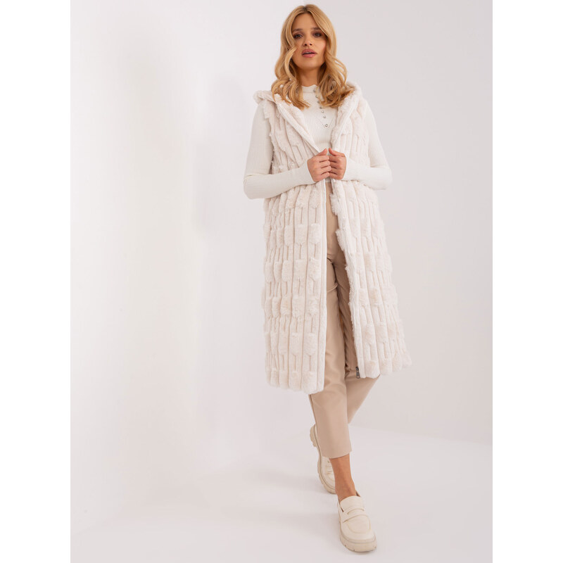 ITALY MODA Smotanová midi kožušinová vesta -AT-KZ-2368-1.06-ecru 57954375