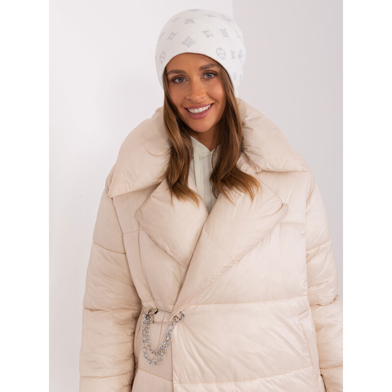 ITALY MODA Smotanová vzorovaná čiapka AT-CZ-2325.86-ecru 57953570