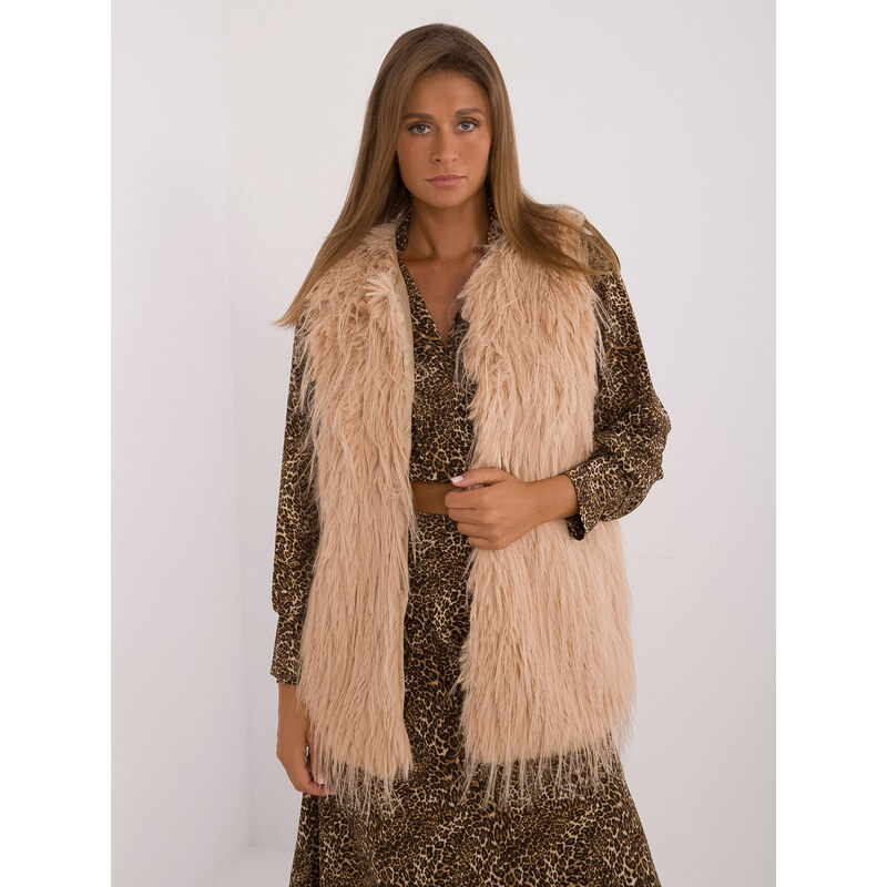 ITALY MODA Tmavobéžová kožúšková vesta AT-KZ-2349-1,49-camel 57956217